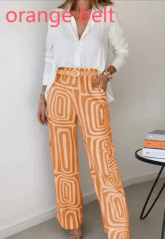 Printed Lapel Shirt & Wide-Leg Pants Set