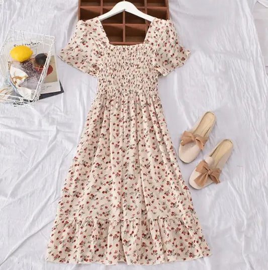 Square-neck Floral Dress