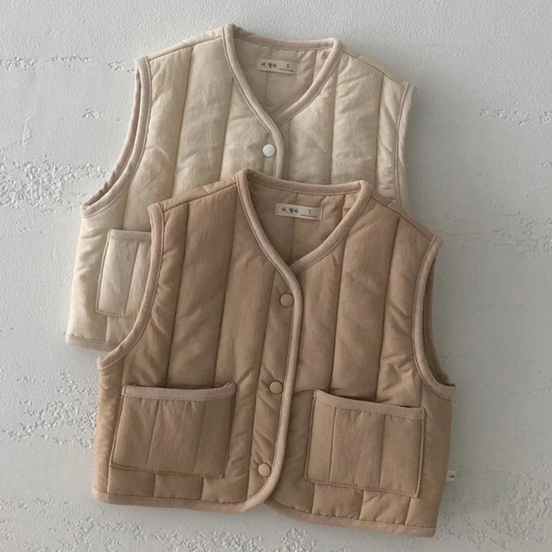 Kids' Warm Autumn/Winter Vest - Solid Color Jacket