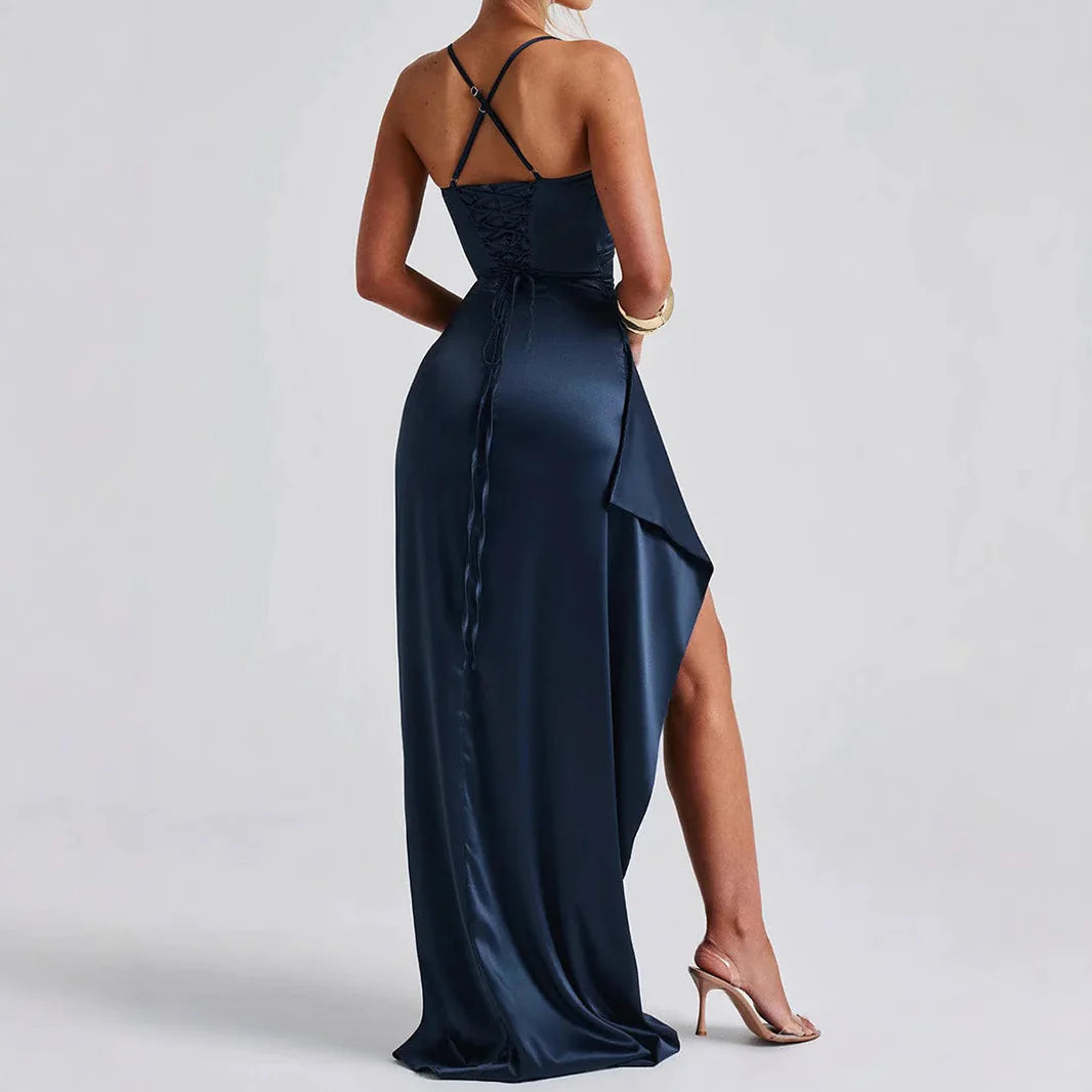 Backless Satin Slit Dress