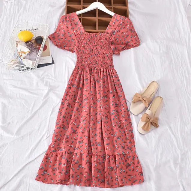 Square-neck Floral Dress