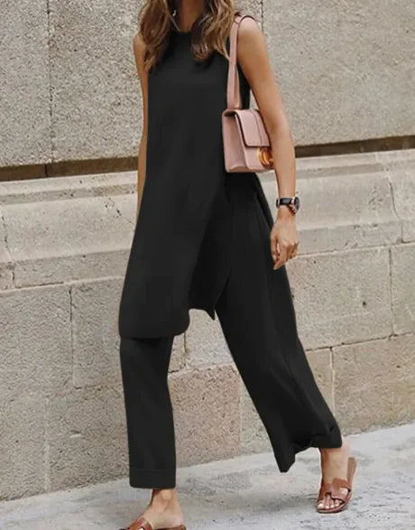 Casual Loose Blouse & Wide-Leg Pants Set