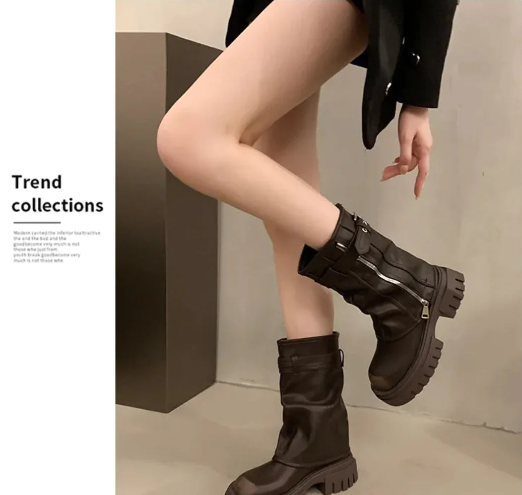 Retro Platform Pleated Boots