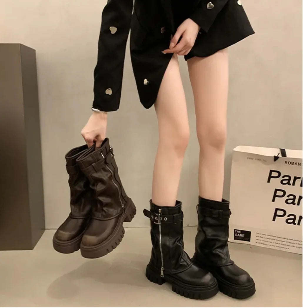 Retro Platform Pleated Boots