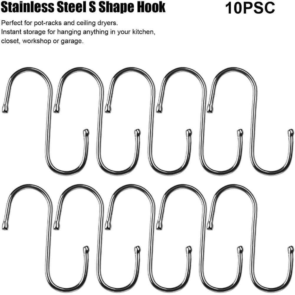 10pcs S-Shaped Metal Hooks for Kitchen & Closet