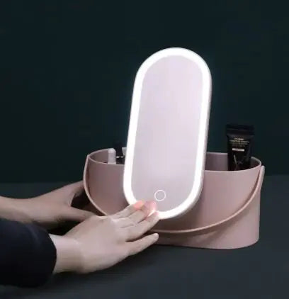 Portable LED Light Storage Box with Makeup Mirror