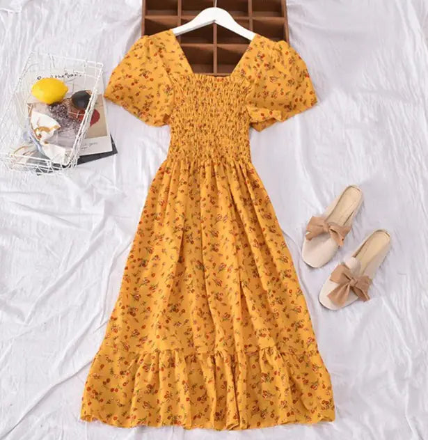 Square-neck Floral Dress