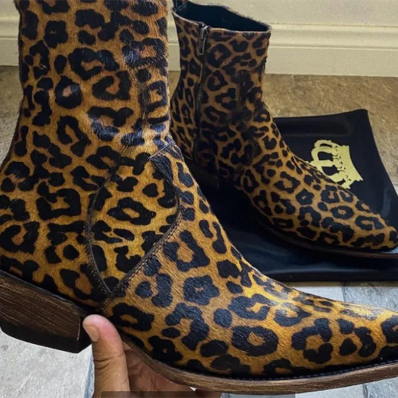 Unisex Leopard Print Ankle Boots