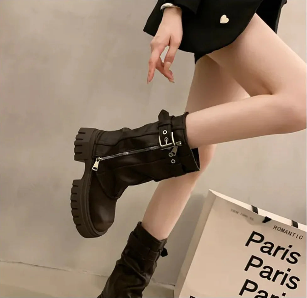 Retro Platform Pleated Boots