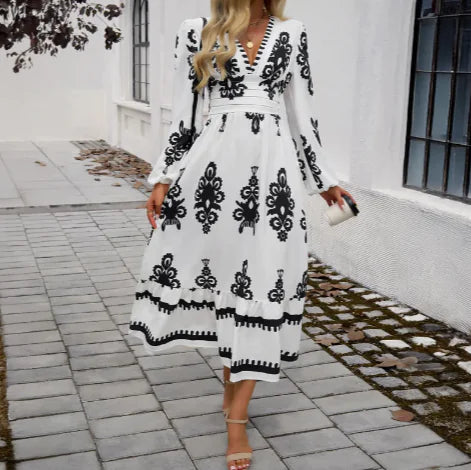 Elegant High-Waist Printed Dress